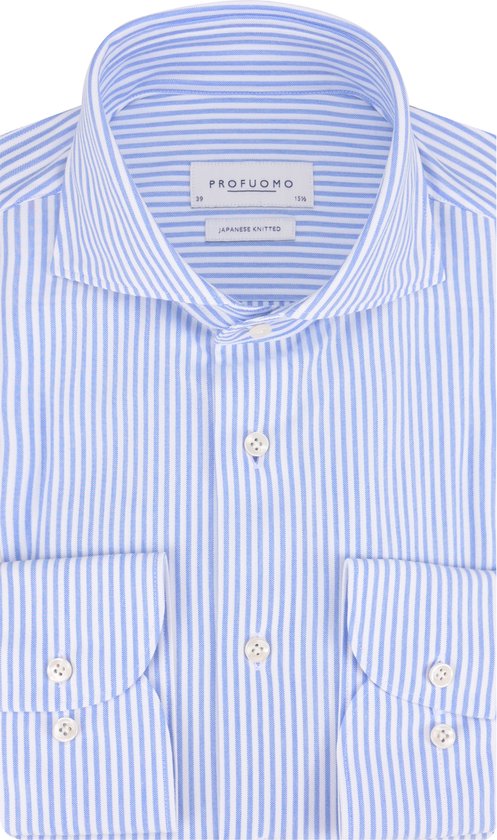 Profuomo - Overhemd Japanese Knitted Blauw Strepen - 42 - Heren - Slim-fit