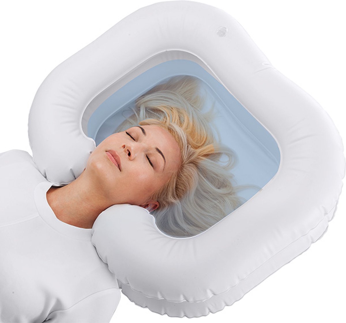 Dutchblue.com Opblaasbare Wasbak incl. afvoerslang - Wasbak voor bed - Opblaasbare Haarwasbak - Wit - Mobiele wastafel - Wasbak voor thuis - Mobiele wasbak - Opvouwbare haar wasbak - Voor Thuis - Opvouwbare wastafel - Thuis haar wassen