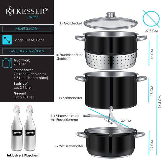 KESSER® Stoompan 15 liter Steamer inclusief 2x Fles voor Fruit en ...