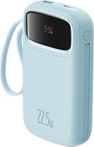 Banque d'alimentation Baseus 10 000 mAh | Charge Fast 20 W USB-C et USB-A | Format voyage avec affichage Blauw | Powerbank universel pour Samsung / iPhone, entre autres | Câble USB-C et Lightning intégré