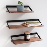 Wandplanken -Finn- | Set van 3 Zwevende Planken Gemaakt van Metaal en Echt Houtfineer | Wanddecoratie, Opslag en Plank voor Woonkamer, Keuken, Slaapkamer | Walnoot