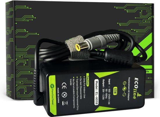 EcoLine - Oplader / AC Adapter - Geschikt voor de Lenovo B590 ThinkPad R61 R500 T430 T430s T510 T520 T530 X200 X201 X220 X230 - 20V 3.25A 65W.