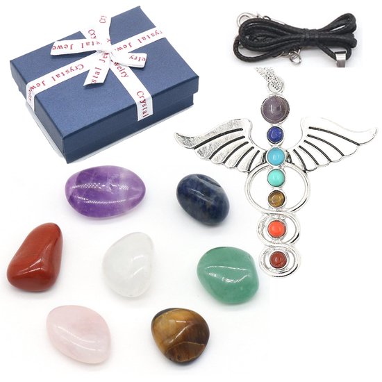 7 Chakra stenen & Ketting met Chakra hanger en ketting in sieraden doosje - Geschenkset Edelstenen en Kristallen - Healing