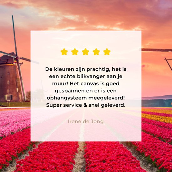 Moulin à peinture sur toile - Fleurs - Coucher de soleil - Hollandais - 60x40 cm - Décoration murale