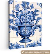 Canvas Schilderij Bloemen - Vaas - Delfts blauw - Nederland - Hollands - 60x80 cm - Wanddecoratie