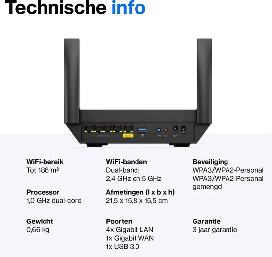 Mr2000 Linksys Hydra 6 MR2000 - Mesh WiFi 6 Router - Dual-Band - 3000 Mbps | bol
