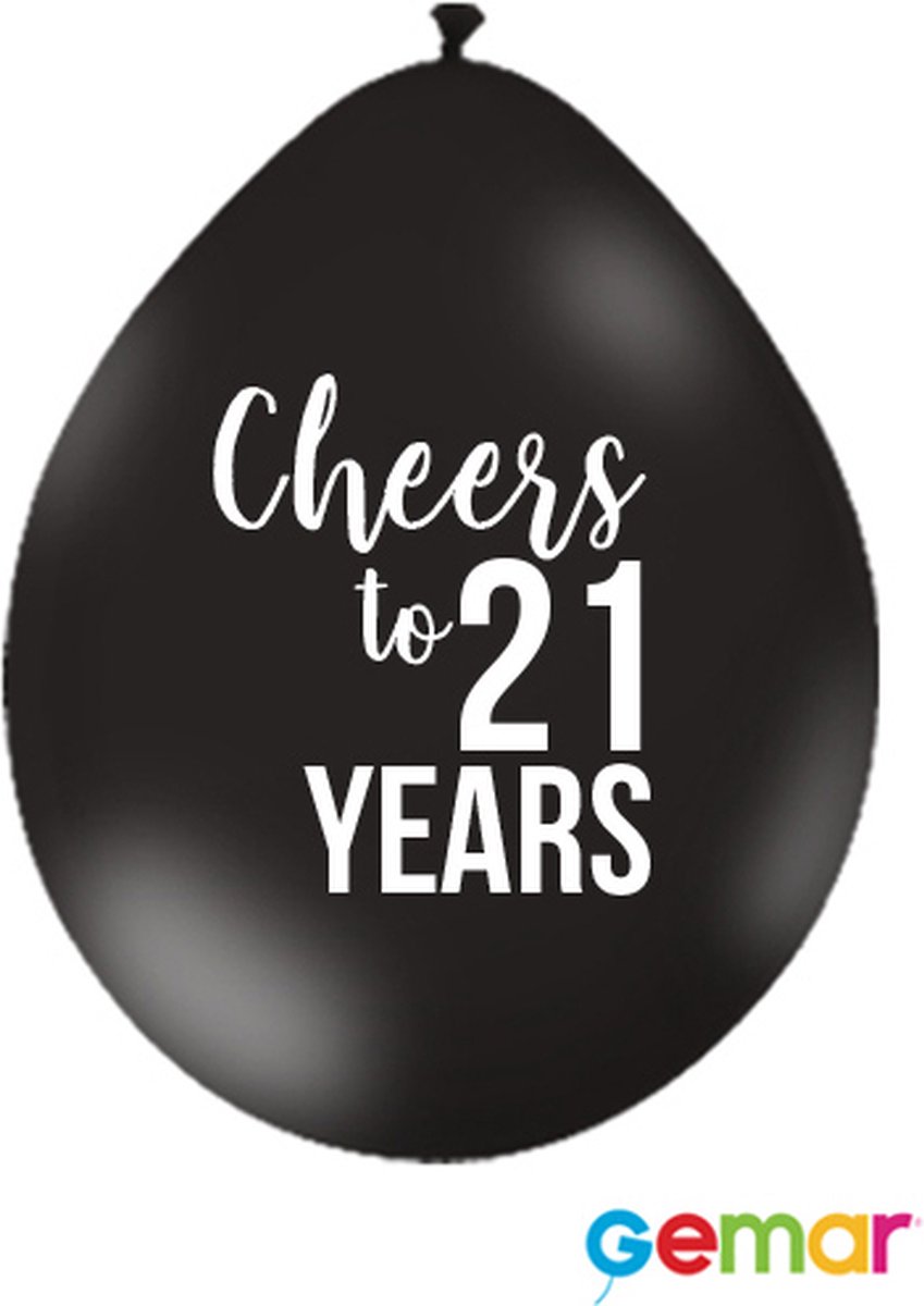 Ballonnen Cheers to 21 Years Zwart met opdruk Wit (lucht)