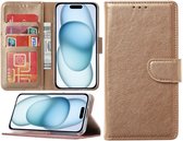 Hoesje Geschikt voor iPhone 15 Plus – portemonnee bookcase met pasjeshouder – Goud