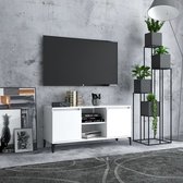 The Living Store Meuble TV avec pieds en métal 103,5x35x50 cm blanc