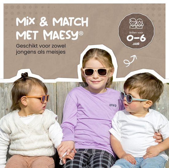 Maesy - baby zonnebril Bowi - 1-3 jaar - flexibel buigbaar - verstelbaar elastiek - gepolariseerde UV400 bescherming- dreumes en peuter - jongens en meisjes - kinder zonnebril rond - taupe bruin - Maesy