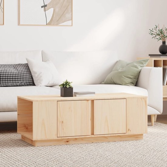 The Living Store Table basse en bois de pin - 110x50x40 cm - avec espace de rangement et plateau robuste