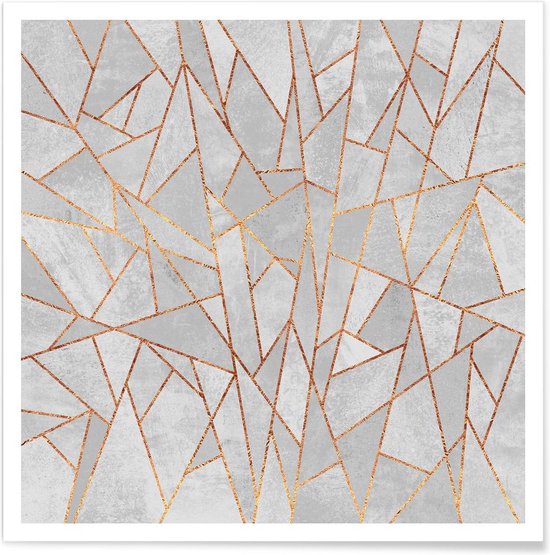 JUNIQE - Poster Shattered Concrete -70x70 /Geel & Grijs