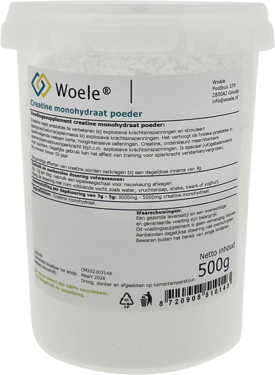 Woele Creatine monohydraat poeder 0,5kg (500g)