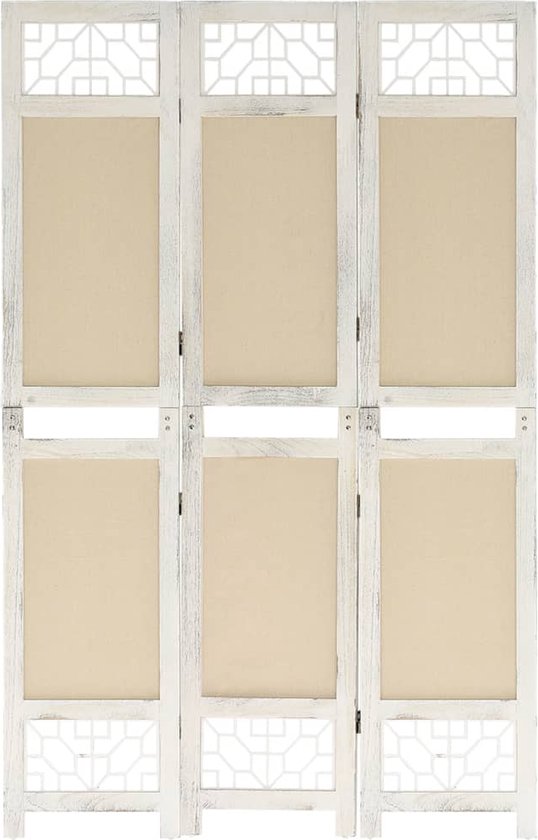 The Living Store Kamerscherm Ruimteverdeler - 105 x 165 cm - Crème/Wit - Paulowniahout/MDF/Stof