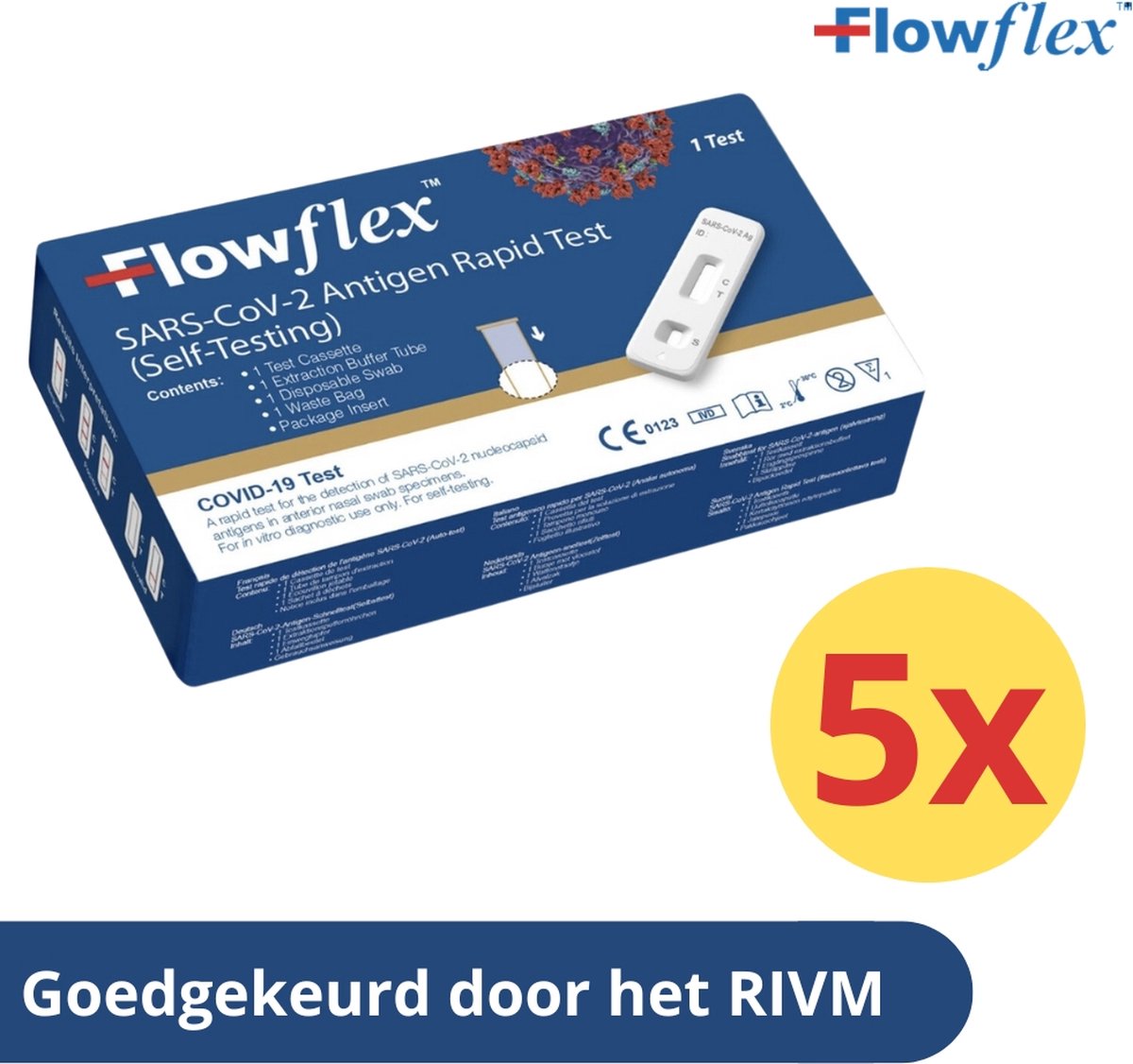Goedkoopste Flowflex Zelftest - Covid-19 - Corona zelftest - Corona Covid sneltest FlowFlex 5 stuks (SARS, RIVM goedgekeurd