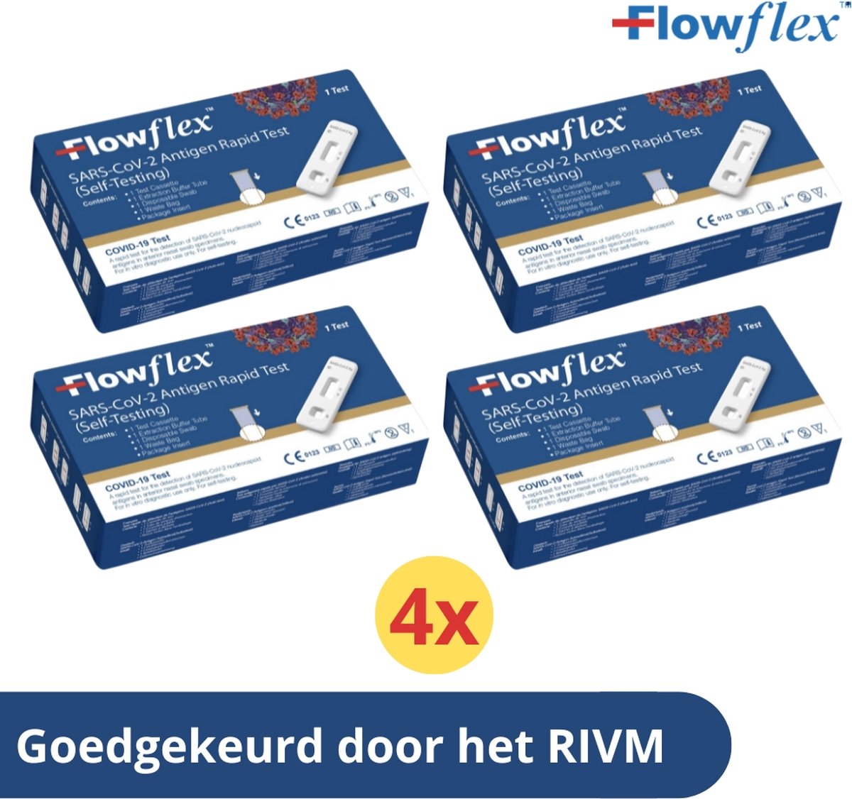 Goedkoopste Zelftest - Covid-19 - Corona zelftest - Corona Covid sneltest FlowFlex 4 stuks (SARS, RIVM goedgekeurd