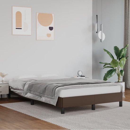 The Living Store Bedframe Bruin Kunstleer Multiplex - 203 x 123 x 25 cm - Geschikt voor 120 x 200 cm Matras