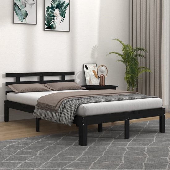 The Living Store Bedframe massief hout zwart 140x200 cm Bedframe