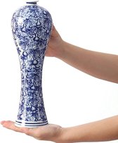 China Keramische vaas blauw en wit porselein Chinese handgemaakte decoratieve bloemenvaas voor woonkamer, woondecoratie, kantoor, tafel middelpunt (33cm)
