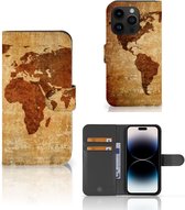 Telefoonhoesje Geschikt voor iPhone 15 Pro Wallet Bookcase Wereldkaart