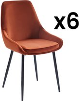 Set van 6 stoelen - Fluweel en zwart metaal - Terracotta - MASURIE L 49 cm x H 85.5 cm x D 56 cm