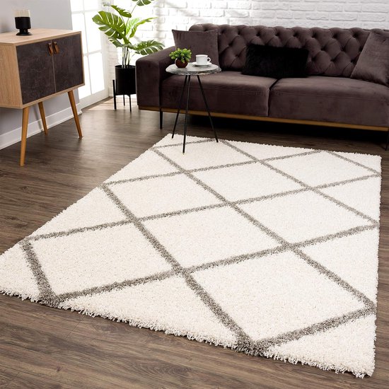tapijt - hoogpolige tapijten voor woonkamer, slaapkamer, keuken - crème, grootte: 140x200 cm