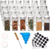 24 flessen luchtdichte vierkante glazen kruidenpotjes set, 120 ml doorzichtige keuken kruiden organizer kit met aluminium dop, trechter, reinigingsborstel en blanco krijtbordetiketten De EZOWare Store openen