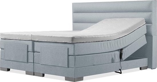 Soft bedden Elektrische Boxspring - 200x220 - Incl. Horizontaal hoofdbord - Ijsblauw met plint