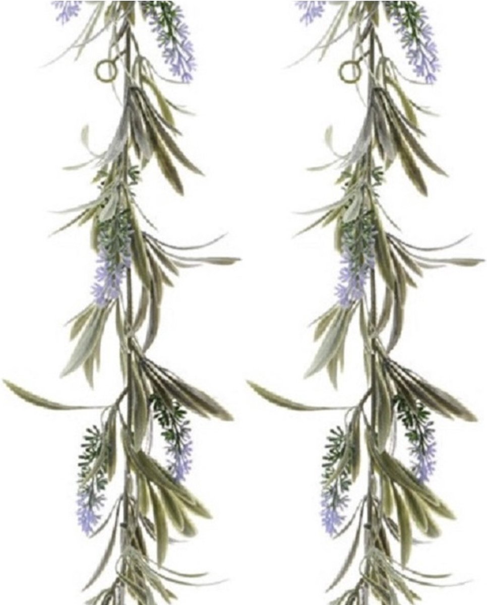 Decoris Lichtpaarse lavendel kunsttak kunstplanten slinger 180 cm - 2x - Kunstplanten/kunsttakken