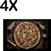 BWK Textiele Placemat - Traditionele Pizza op een Donkere Ondergrond - Set van 4 Placemats - 45x30 cm - Polyester Stof - Afneembaar