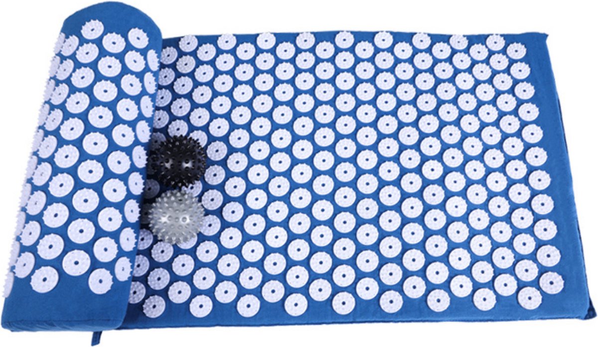 Goedkoopste Confibel Acupressure Mat en Kussen - Spijkermat Kussen set Triggerpoint bal - Acupunctuur Set - Massage & Ontspanning - 65x40 cm - Blauw