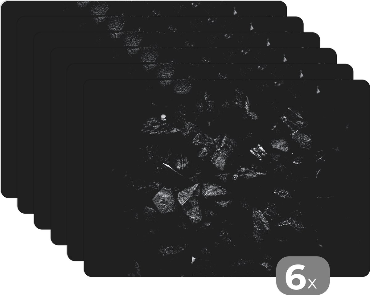 Placemat - Zwart - Wit - Stenen - Gesteente - 45x30 cm - Placemats plastic - Kamerdecoratie