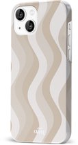 xoxo Wildhearts Minimal Nude - Double Layer - Hardcase geschikt voor iPhone 14 Plus hoesje - Siliconen hoesje iPhone met golven print - Cover geschikt voor iPhone 14 Plus beschermhoes - wit / beige / bruin