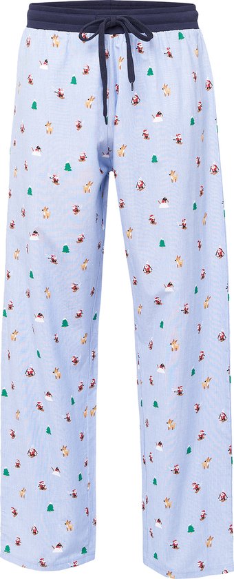 Happy Shorts Lange Pyjamabroek Heren Kerst Skiing Santa Lichtblauw - Maat XL