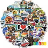 Heble® - 50 Reis Stickers | Camper, Vliegtuig Thema | Luxe Laptop, Koffer, Bullet Journal Stickers | Kinderen & Volwassenen | Stickervellen & Plakstickers
