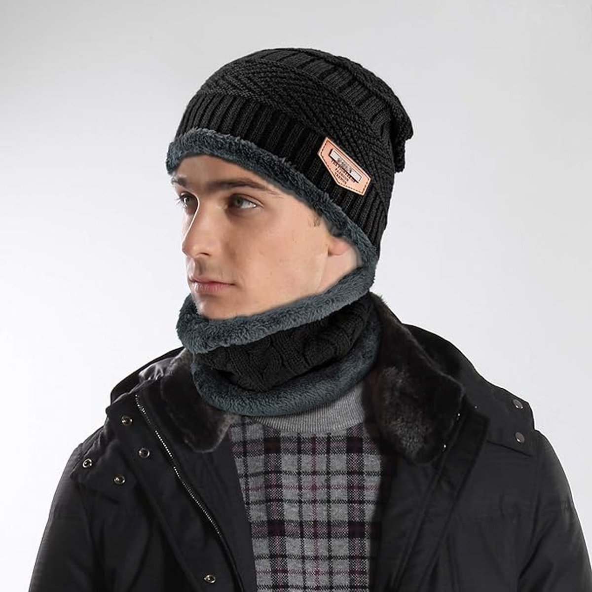 Bonnet Tricoté Homme Beanie Cyclisme Cache-Oreilles épais Chaud Hiver Automne - Kaki Kaki