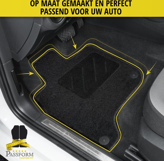 Zwarte automat passend in een auto, omrand met gele lijn.