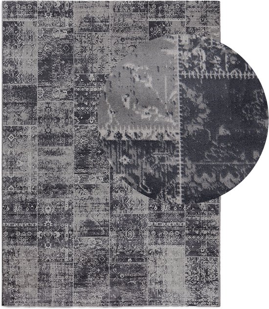 LIFA LIVING Vintage Vloerkleed, Grijs en Blauw Tapijt, Oosters Vloerkleed voor Woonkamer, Slaapkamer, 160 x 230 cm