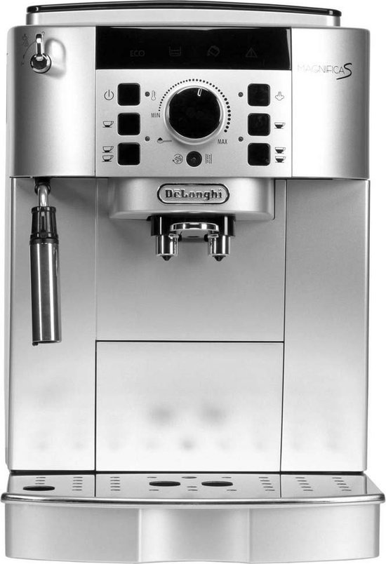 Zilverkleurige De'Longhi Magnifica S volautomatische espressomachine met aanraakbediening.
