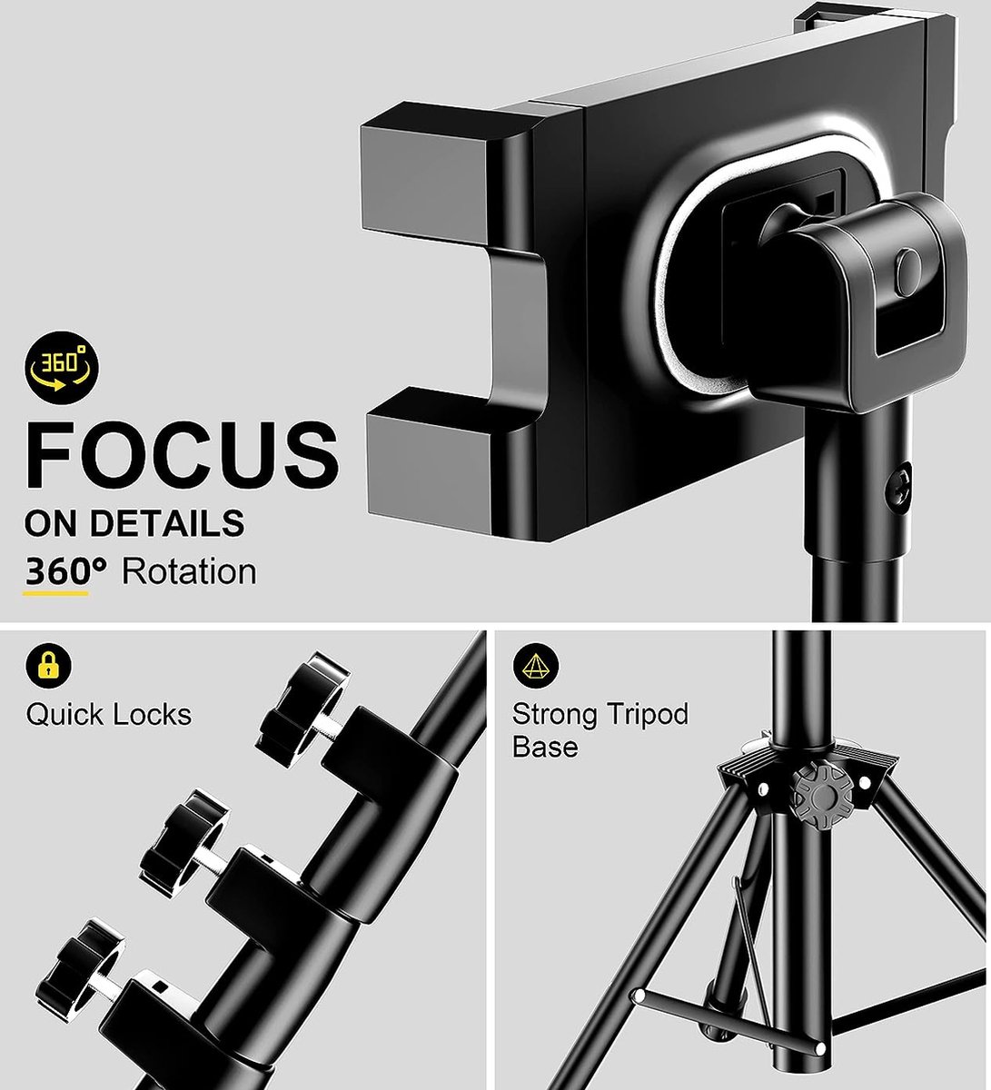 iPad stand, Cenawin 165 cm height-adjustable tablet floor stand, 360° swivel iPad stand, tablet stand for iPad Pro, Air, Mini, tablets and smartphones from 4.7 to 13.5 inches