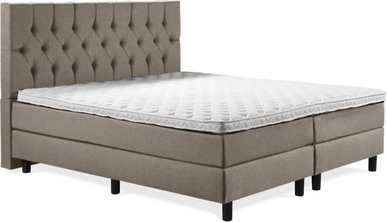 Boxspring Luxe 200x200 Capiton Taupe Lederlook