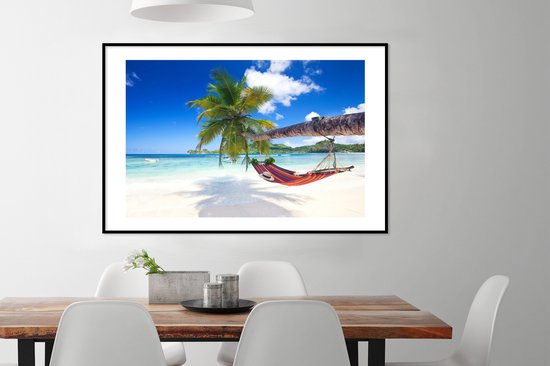 Cadre photo avec poster - Plage - Hamac - Mer - Palmier - 120x80 cm - Cadre poster