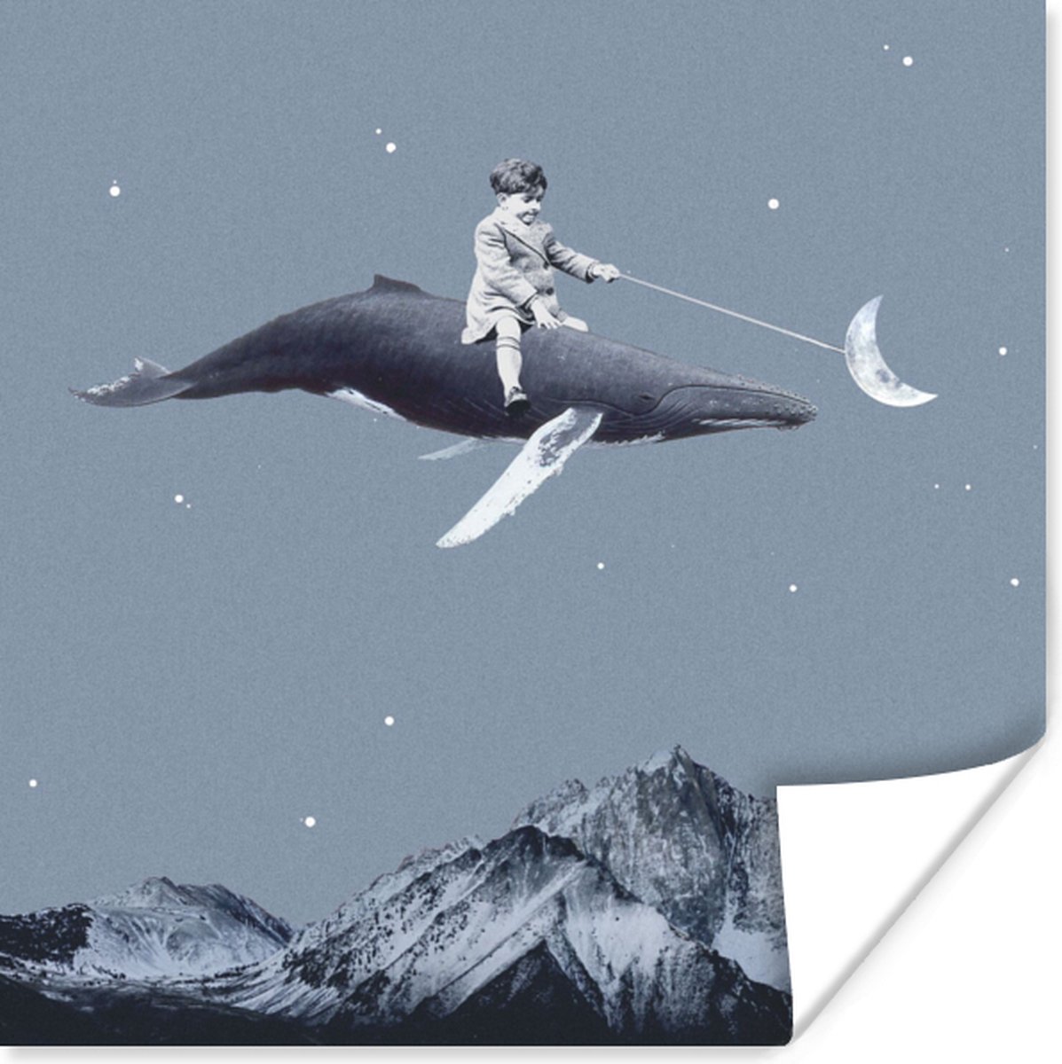 Poster Ruimte - Jongen - Maan - Walvis - 50x50 cm