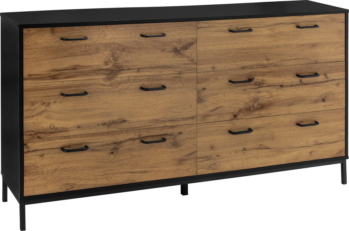 Notio Living Rocco-Commode 2x3 laden Zwart Eiken Natuur