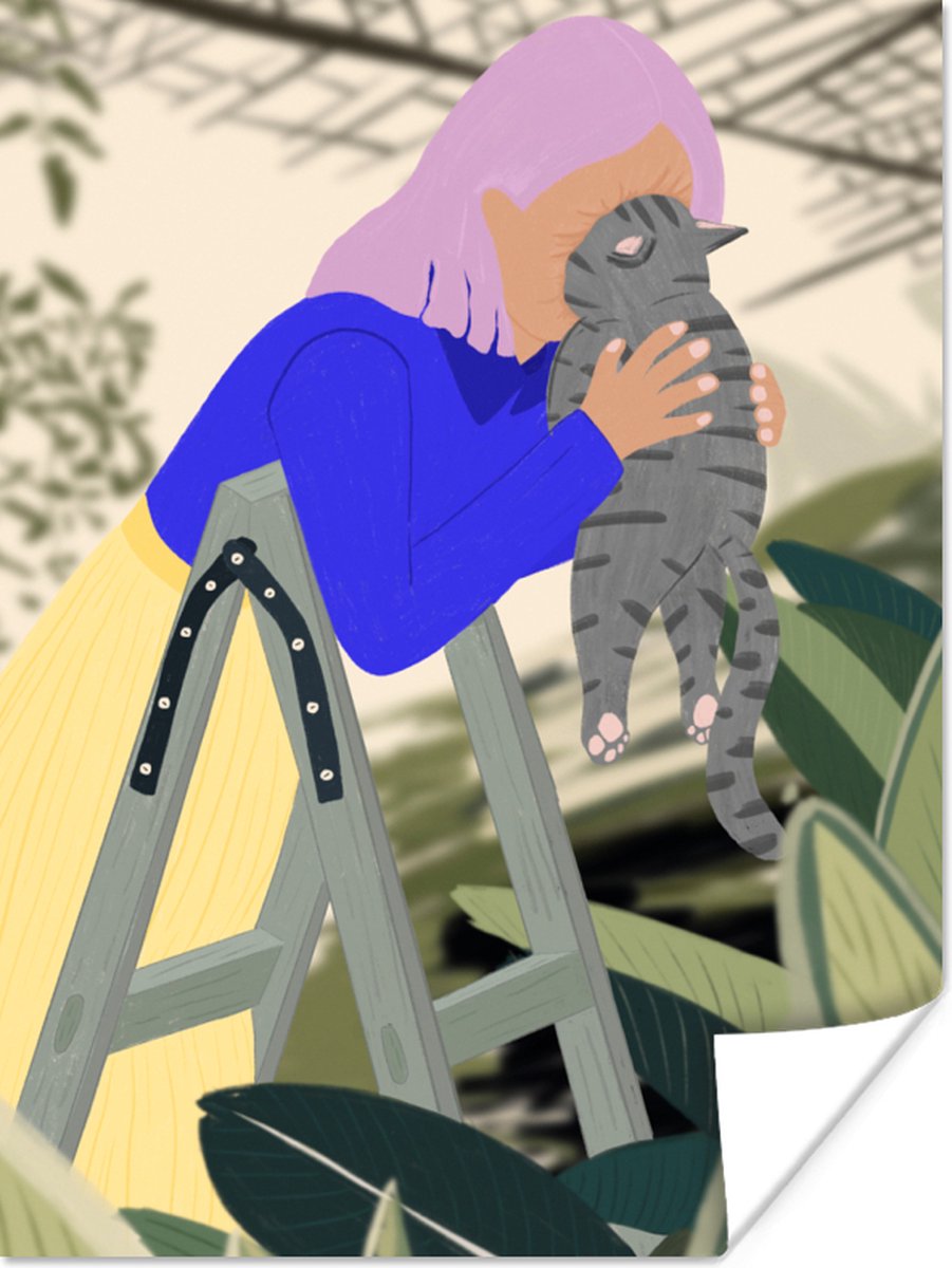 Poster Vrouw - Kat - Minimalisme - 30x40 cm