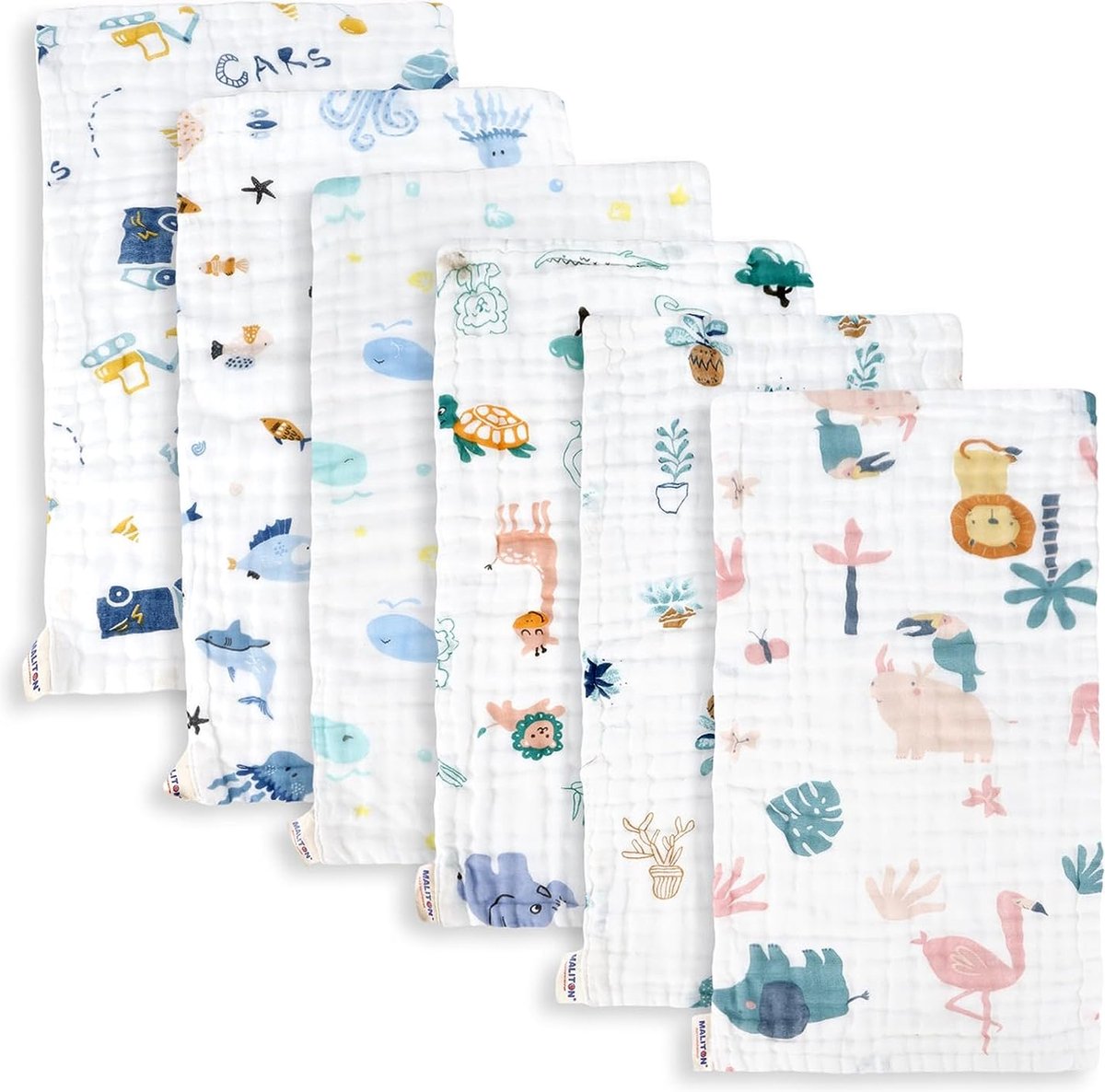 Image of 6 stuks babyspuugdoeken voor jongens en meisjes, luiers spuugdoeken van 100% katoen, zacht, duurzaam, duurzaam, luchtdoorlatend en extreem absorberend (dierentuinpatroon), 50 x 25 cm