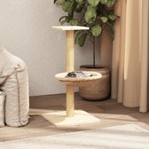 The Living Store Kattenboom - Klimmeubel - 35x35x74 cm - Luxe kat met plateau - hangmat - Comfortabel pluche - duurzaam sisal touw - Inclusief montagehandleiding - Crème hout pluche sisal