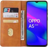 Smartphonica Oppo A5 2020 leren hoesje met magnetische sluiting en pashouders book case – Bruin / Kunstleer / Book Case geschikt voor OPPO A5 (2020)