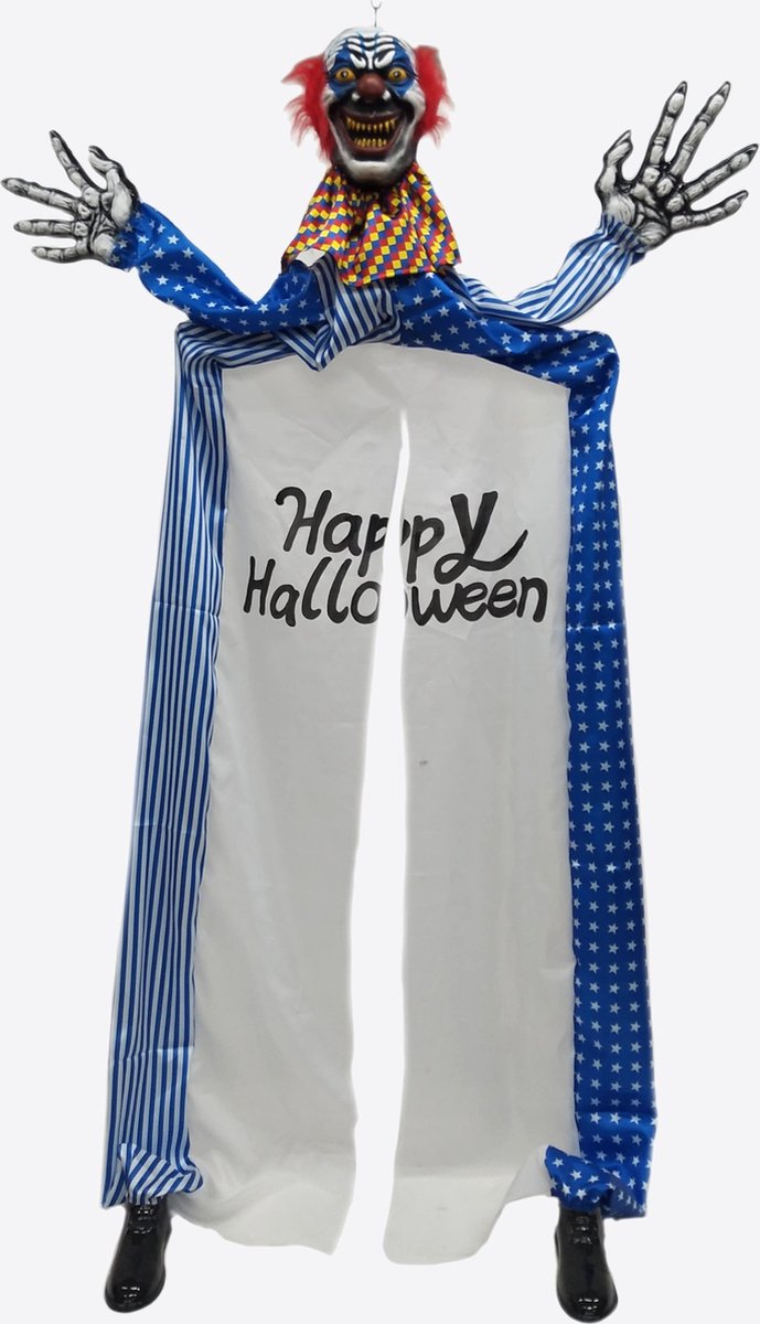 Halloween Clown gordijn 240 cm met licht, beweging en geluid