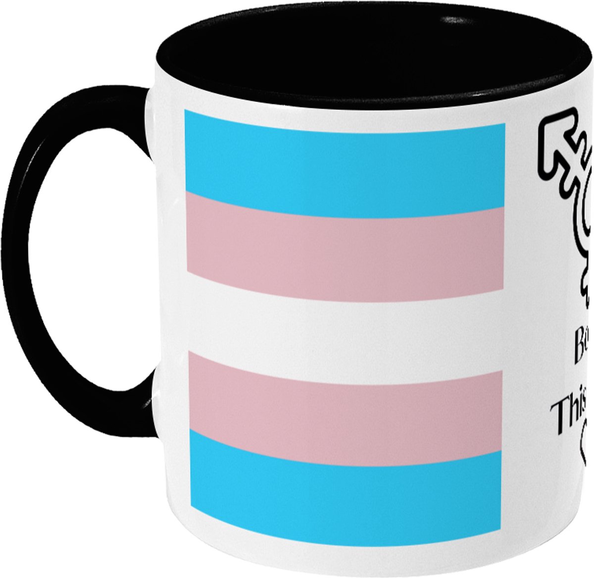 Beker Mok Transgender Vlag Print - Tekst: Born This Way - 350ml - Keramiek - Wit / Zwart